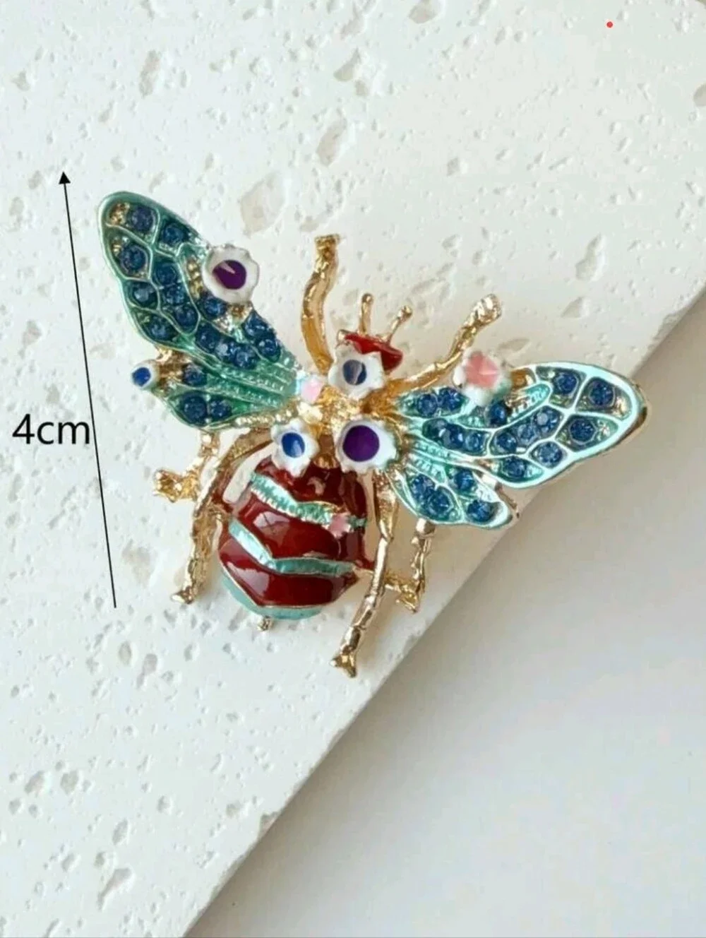 Gold-Tone Enamel Bee Brooch in Green and Red